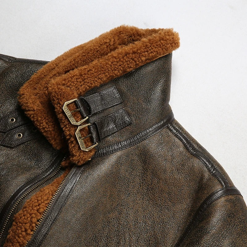 Men's B3 Sheepskin Shearling Bomber Genuine Leather Jacket