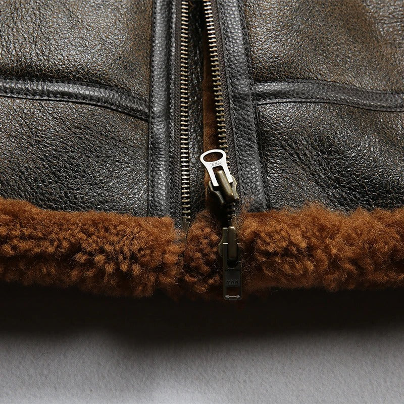 Men's B3 Sheepskin Shearling Bomber Genuine Leather Jacket