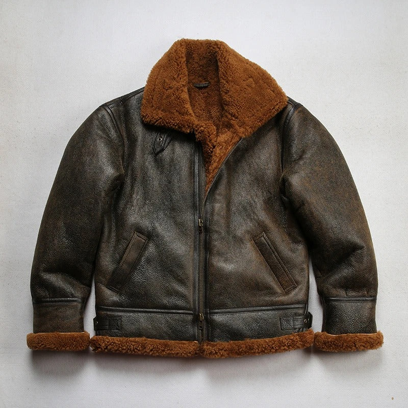 Men's B3 Sheepskin Shearling Bomber Genuine Leather Jacket