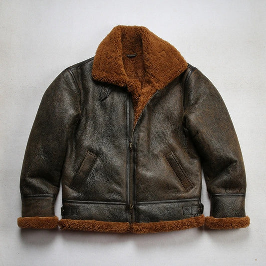 Men's B3 Sheepskin Shearling Bomber Genuine Leather Jacket