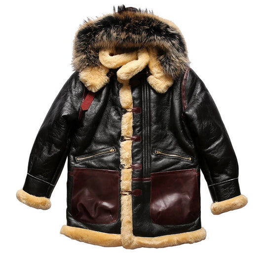 Men's Black B7 Bomber Shearling Sheepskin Long Jacket Coat Men's Black B7 Bomber Shearling Sheepskin Long Jacket Coat