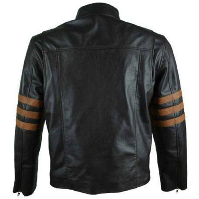 Men's Black Cafe Racer With Brown Stripes Leather Jacket