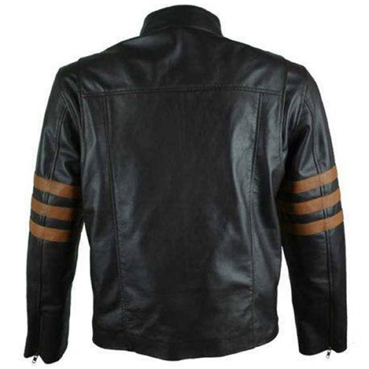Men's Black Cafe Racer With Brown Stripes Leather Jacket