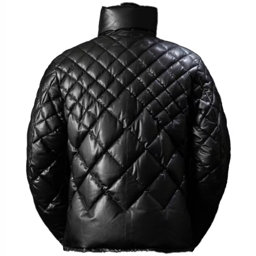 Men's Black Lambskin Leather Puffer Jacket