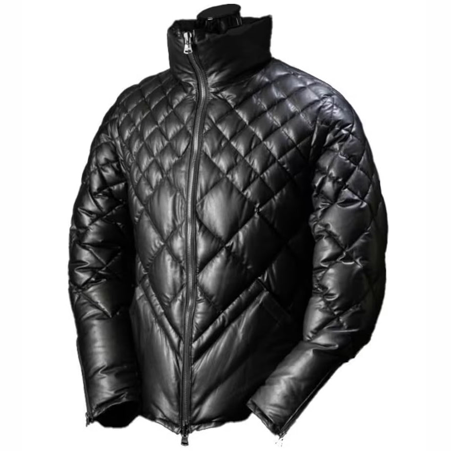 Men's Black Lambskin Leather Puffer Jacket