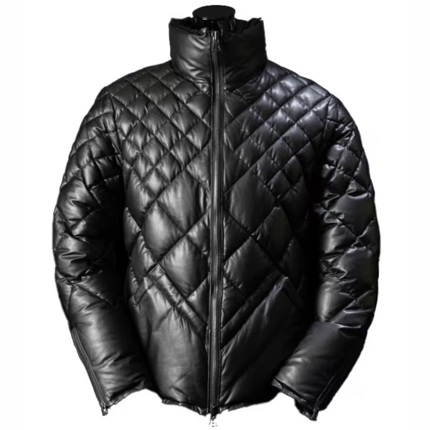 Men's Black Lambskin Leather Puffer Jacket