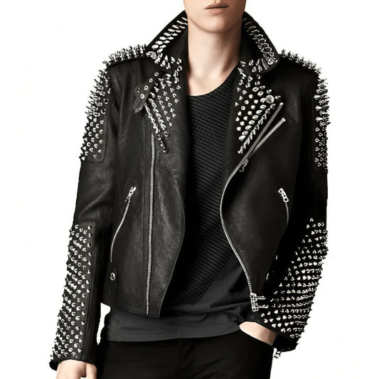 Men's Black Leather Biker Jacket with Studs Men's Black Leather Biker Jacket with Studs