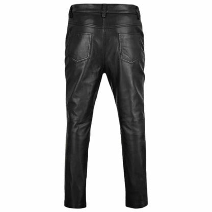 Men's Black Leather Biker Pant