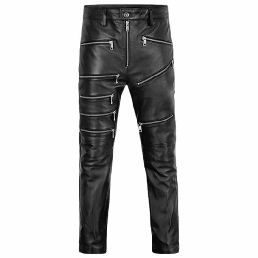 Men's Black Leather Biker Pant