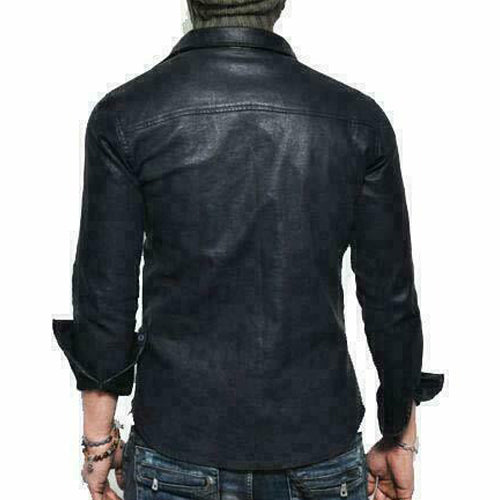 Men's Black Leather Biker Shirt