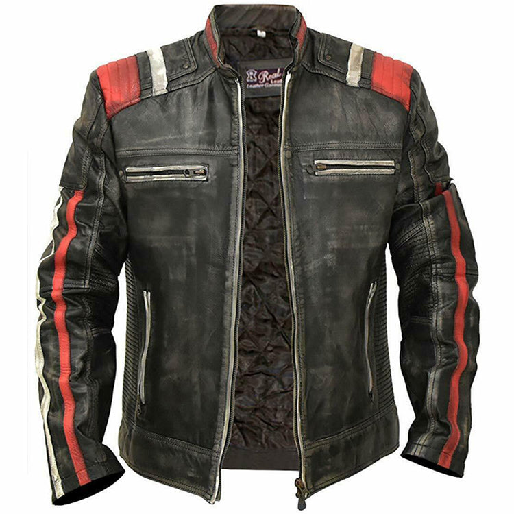 Men's Black Leather Cafe Racer Vintage Retro Distressed Jacket