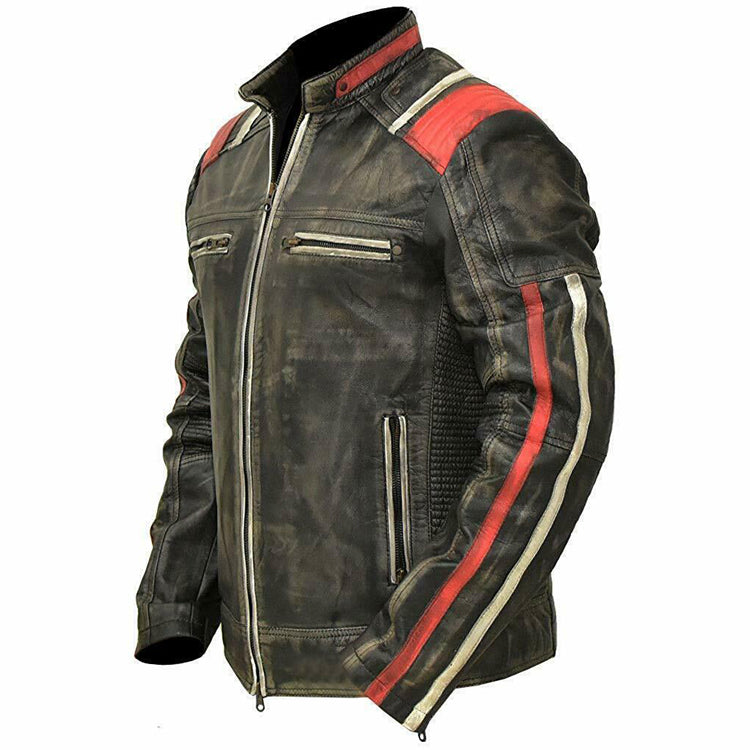 Men's Black Leather Cafe Racer Vintage Retro Distressed Jacket