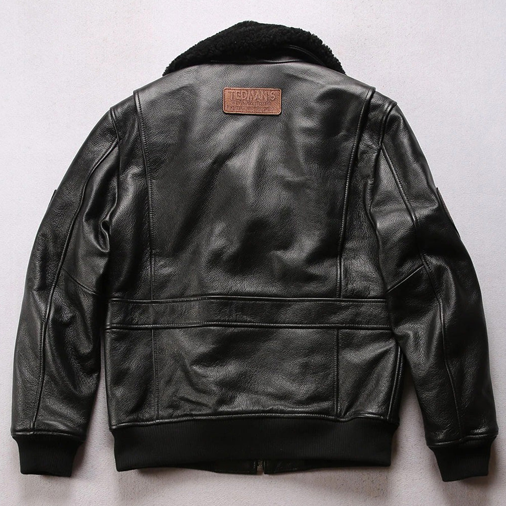 Men's Black Leather Pilot Bomber Jacket