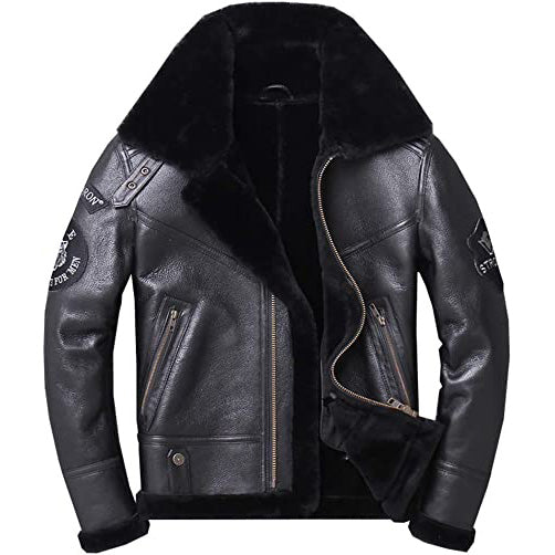 Men's Black Shearling Aviator Jacket