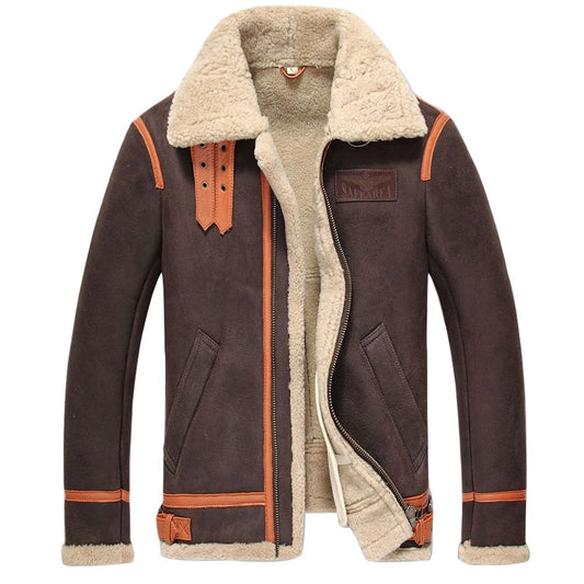 Men's Brown B-3 Aviator Sheepskin Shearling Bomber Jacket Men's Brown B-3 Aviator Sheepskin Shearling Bomber Jacket