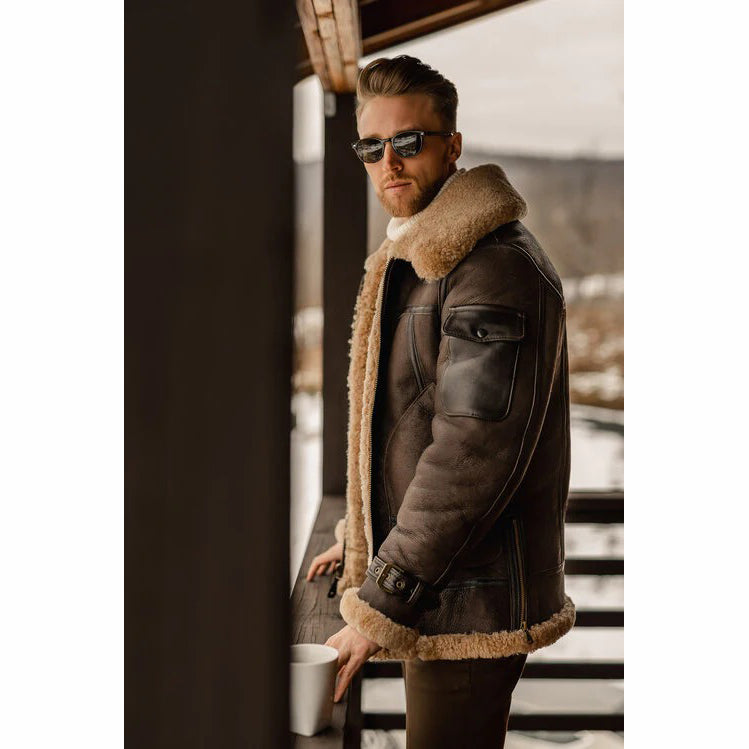 Men's Brown B3 Aviator Shearling Leather Jacket