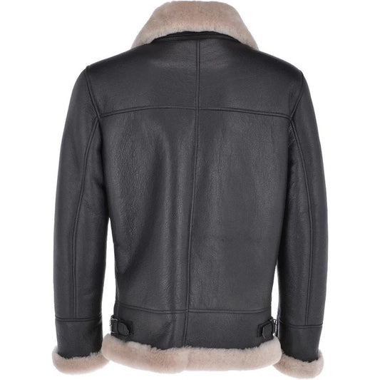 Brown Shearling Jacket Men's Black Leather Bomber Jacket