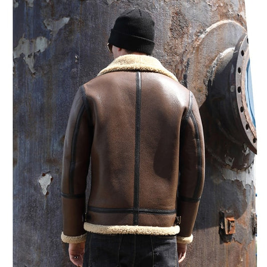Men's Brown Sheepskin Fur Flying Coat Shearling Flight Jacket