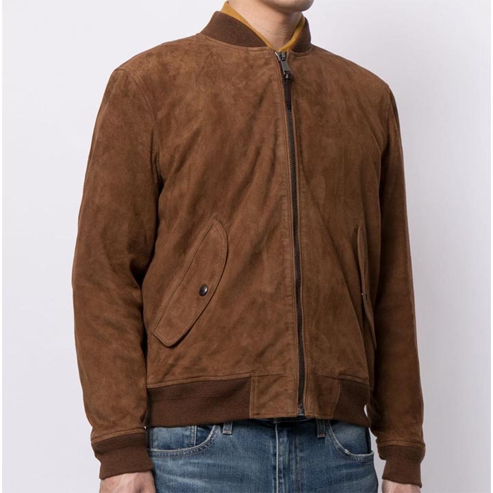 Men's Brown Suede Leather Bomber Jacket