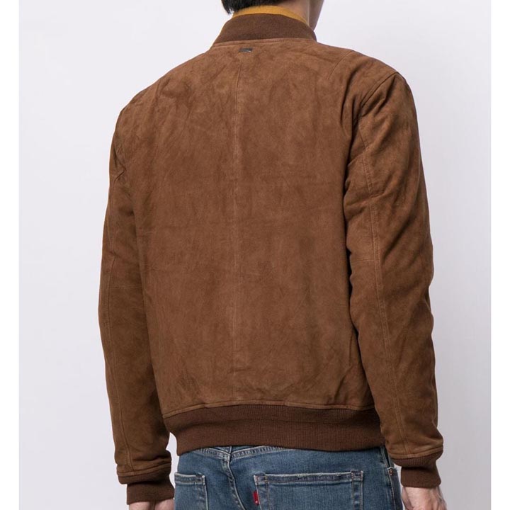 Men's Brown Suede Leather Bomber Jacket