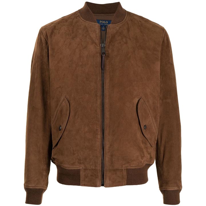 Men's Brown Suede Leather Bomber Jacket