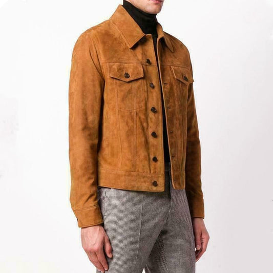 Men's Brown Suede Trucker Jacket Men's Brown Suede Trucker Jacket
