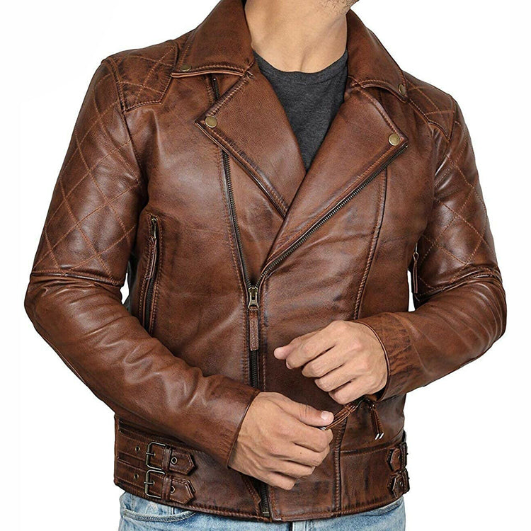 Men's Cafe Racer Brown Leather Motorcycle Jacket