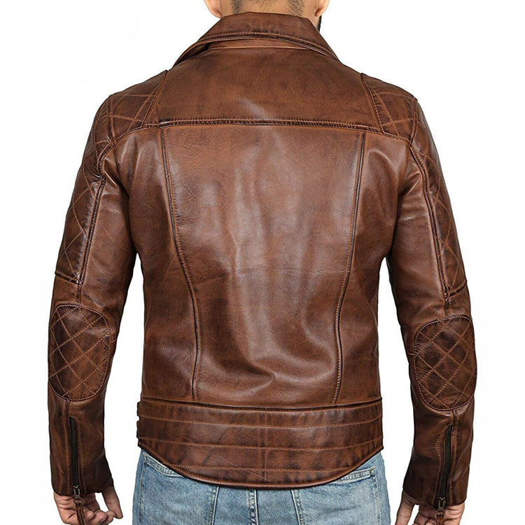 Men's Cafe Racer Brown Leather Motorcycle Jacket