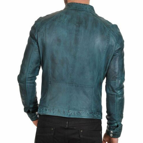 Men's Cafe Racer Distressed Biker Leather Jacket