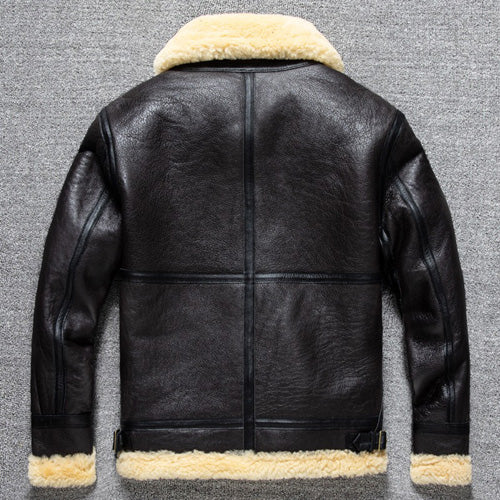 Men's Dark Brown B3 Military Shearling Sheepskin Bomber Jacket