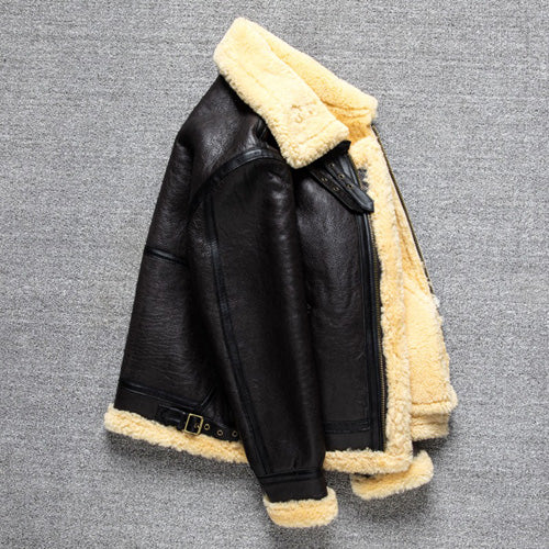 Men's Dark Brown B3 Military Shearling Sheepskin Bomber Jacket