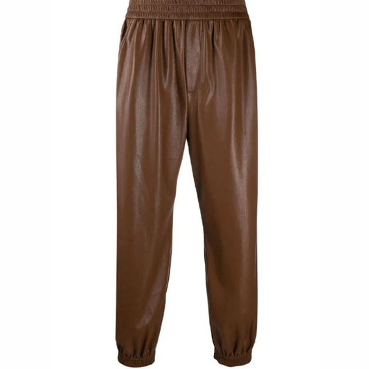 Men's Dark Brown Leather Pant With Rib Knit Ankles Men's Dark Brown Leather Pant With Rib Knit Ankles