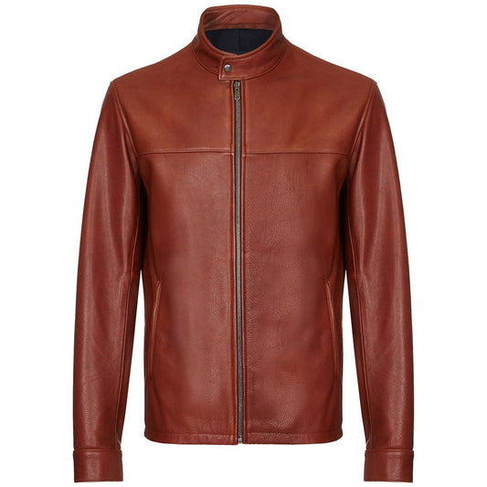 Men's Dark Brown Plain Biker Cafe Racer Jacket Men's Dark Brown Plain Biker Cafe Racer Jacket