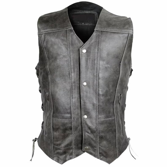 Men's Distressed Grey Cowhide Leather Vest Men's Distressed Grey Cowhide Leather Vest