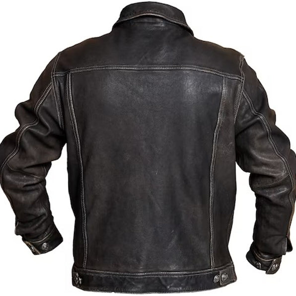 Men's Distressed Leather Trucker Jacket