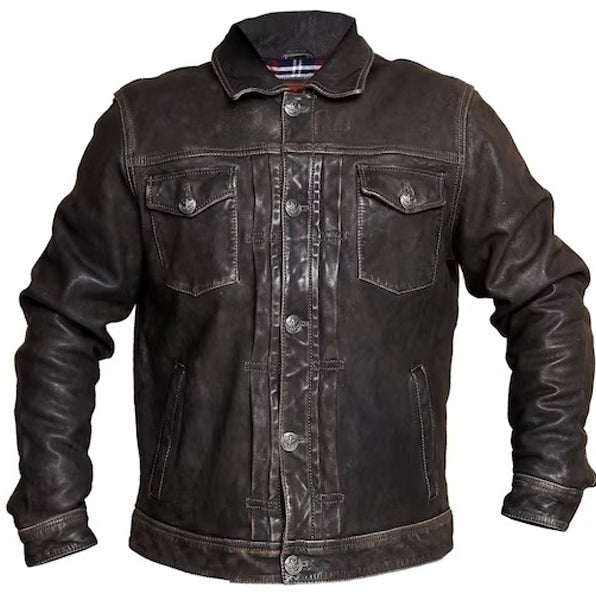 Men's Distressed Leather Trucker Jacket