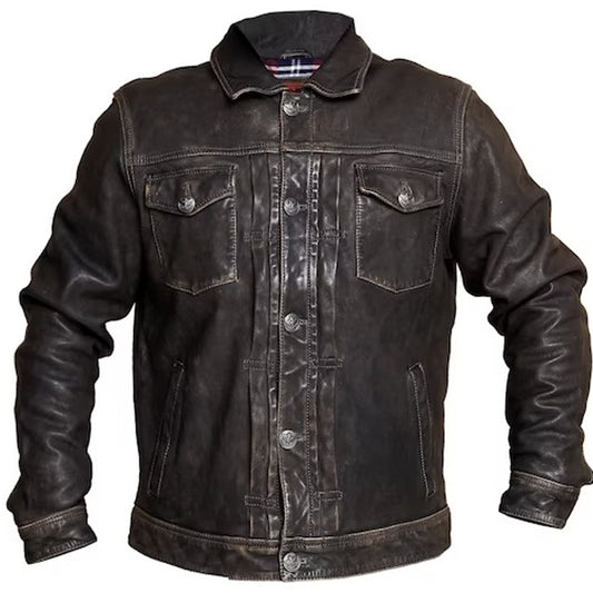 Men's Distressed Leather Trucker Jacket Men's Distressed Leather Trucker Jacket