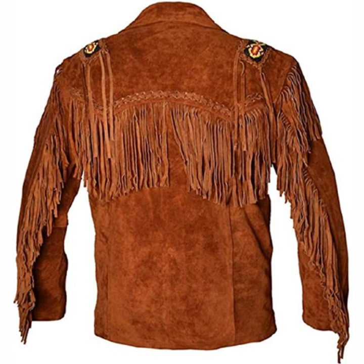Men's Fringe Tan Leather Western Jacket