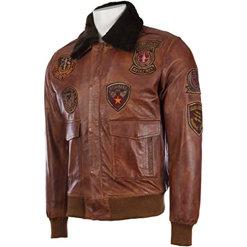 Men's Genuine Leather Aviator Pilot Bomber Jacket