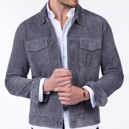Mens Gray Suede Leather Trucker Jacket Mens Gray Suede Leather Trucker Jacket