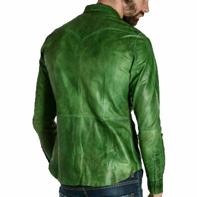 Men's Green Premium Lambskin Leather Shirt