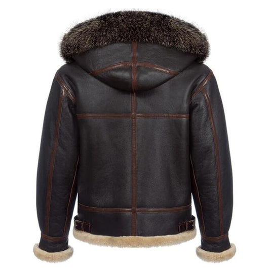 Men's Hooded B3 Pilot Shearling Sheepskin Jacket Coat