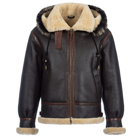 Men's Hooded B3 Pilot Shearling Sheepskin Jacket Coat Men's Hooded B3 Pilot Shearling Sheepskin Jacket Coat