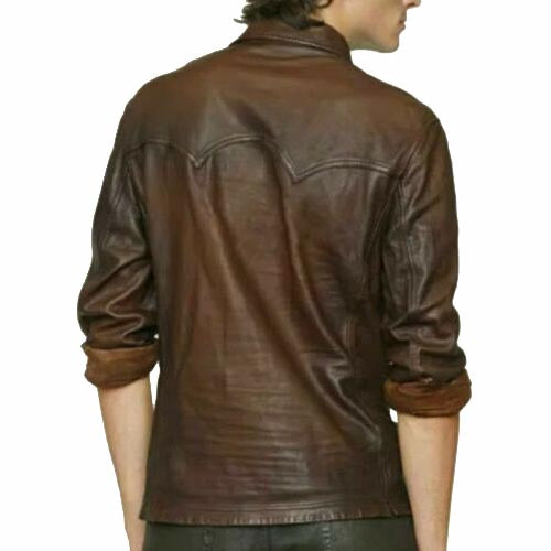 Men's Lambskin Vintage Leather Slim Fit Shirt