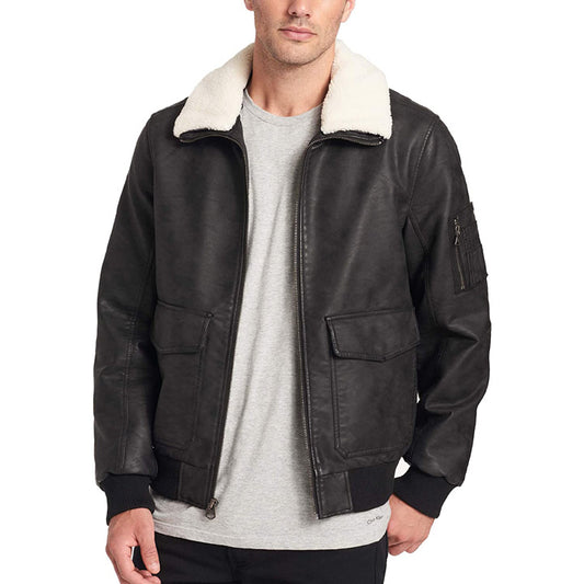 Men's Leather Sherpa Collar Aviator Bomber Jacket Men's Leather Sherpa Collar Aviator Bomber Jacket