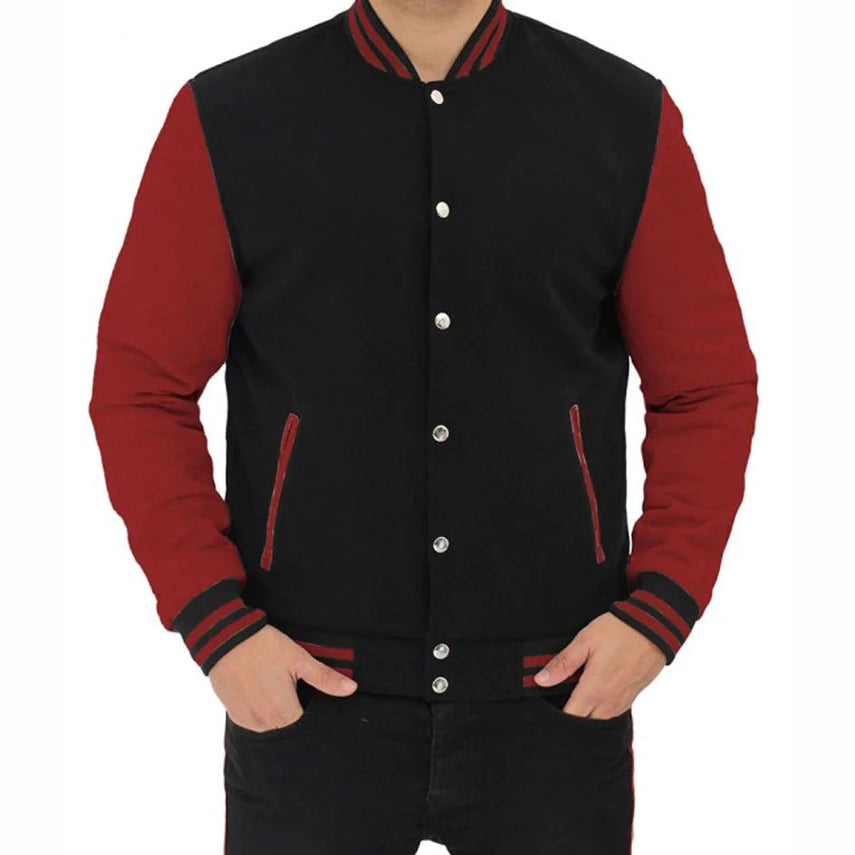 Men's Maroon and Black Baseball Varsity Jacket