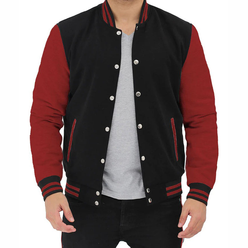 Men's Maroon and Black Baseball Varsity Jacket