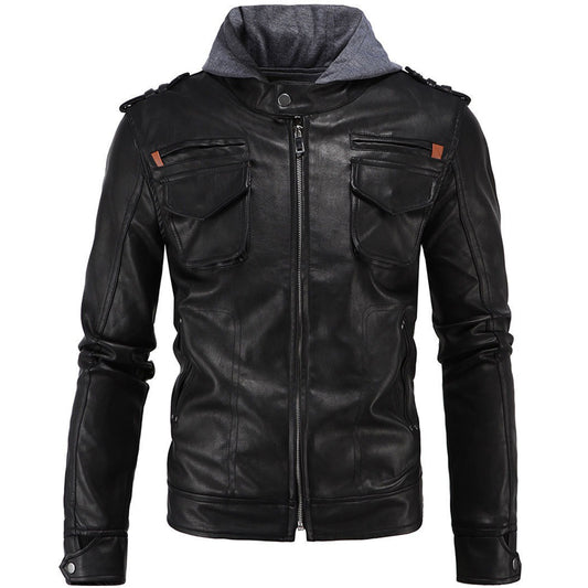Men's Motorcycle Brando Style Biker Leather Jacket with Hood Men's Motorcycle Brando Style Biker Leather Jacket with Hood