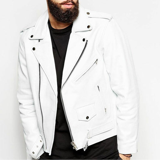 New Men's Slim-fit Genuine Lambskin Leather Motorcycle Jacket New Men's Slim-fit Genuine Lambskin Leather Motorcycle Jacket