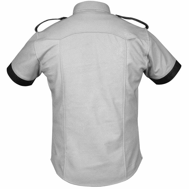 Men's Police Style White Leather Shirt